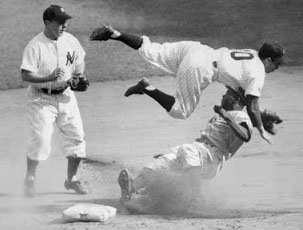 Jackie Robinson upends Phil Rizutto - Game 6 - 1